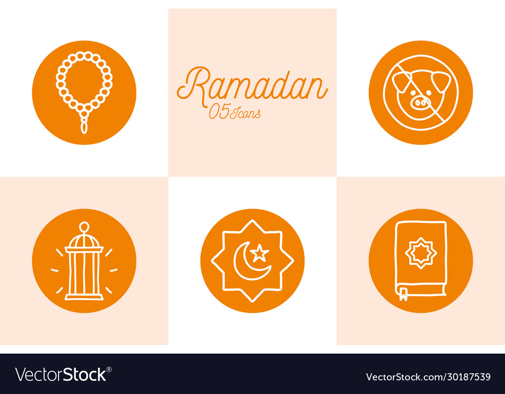 Ramadan block line style icon set design