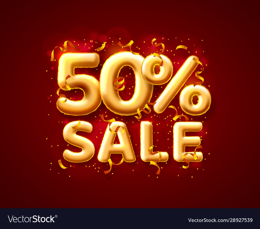 Sale 50 off balloon number on red background Vector Image