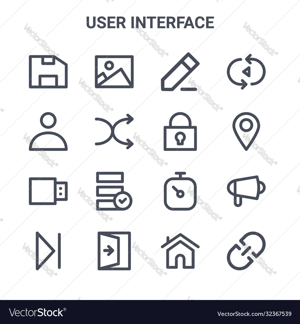 Set 16 user interface concept line icons 64x64 vector image Set 16 user interface concept line icons 64x64