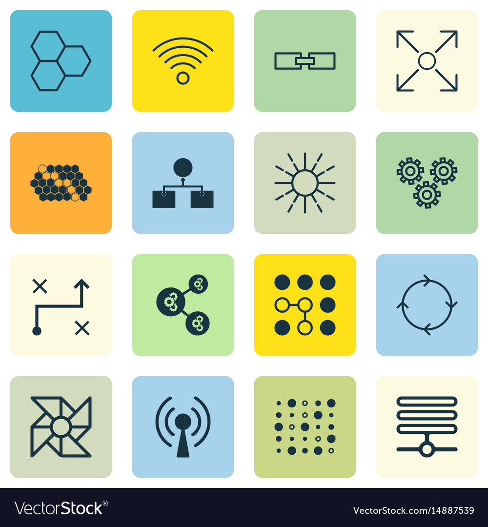 Set of 16 robotics icons includes information