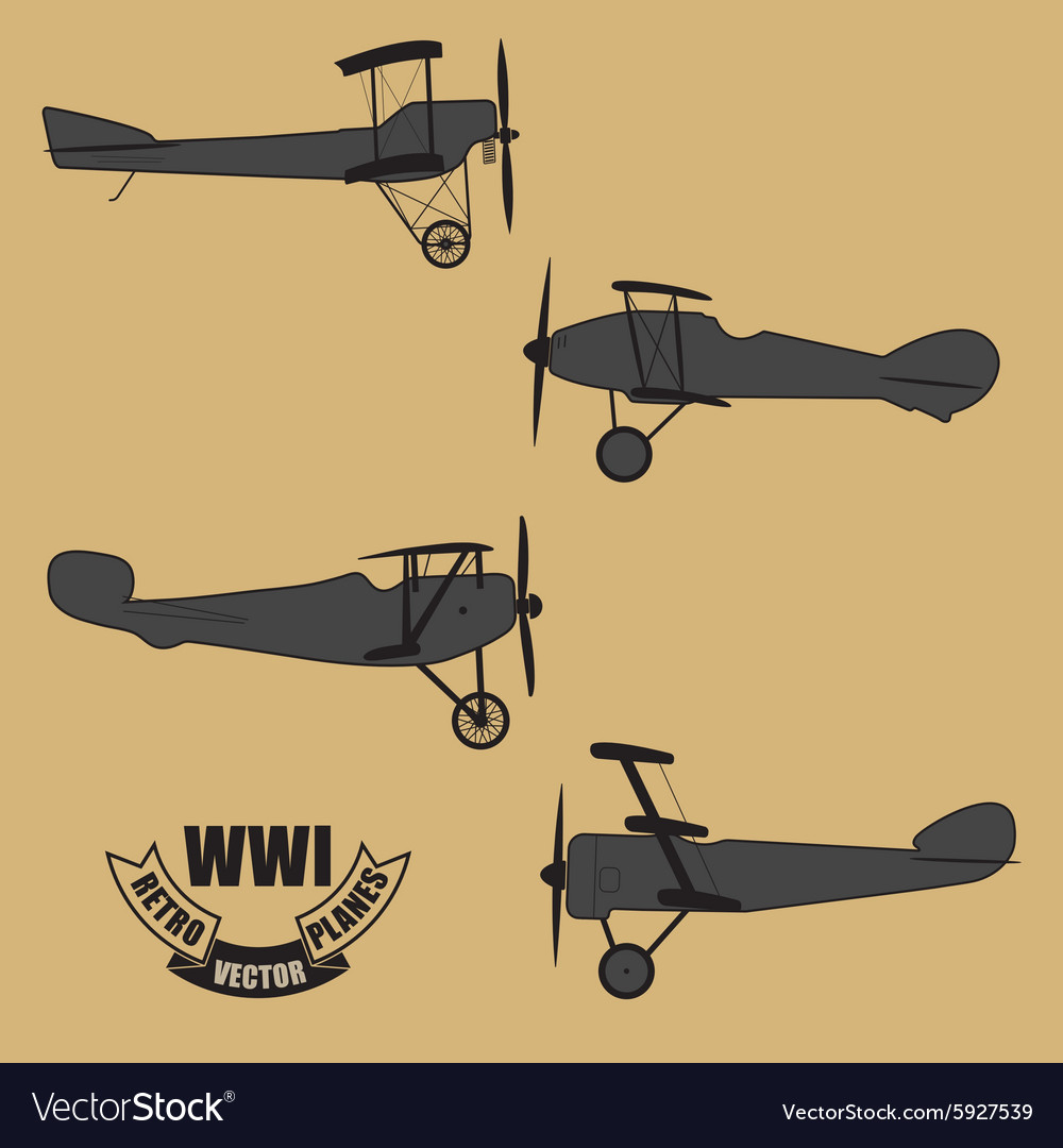 Silhouettes retro planes times of world war