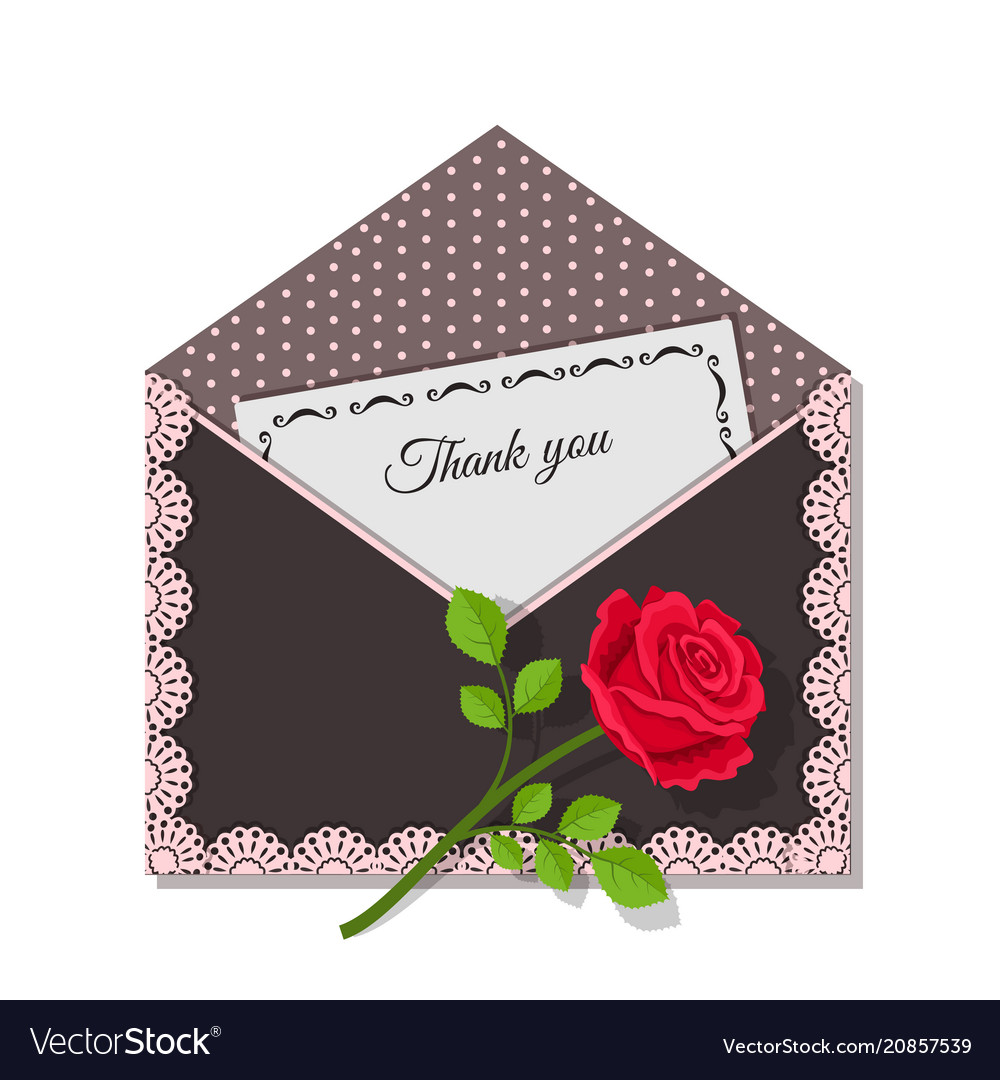 thank you card and rose flower on dark envelope vector image