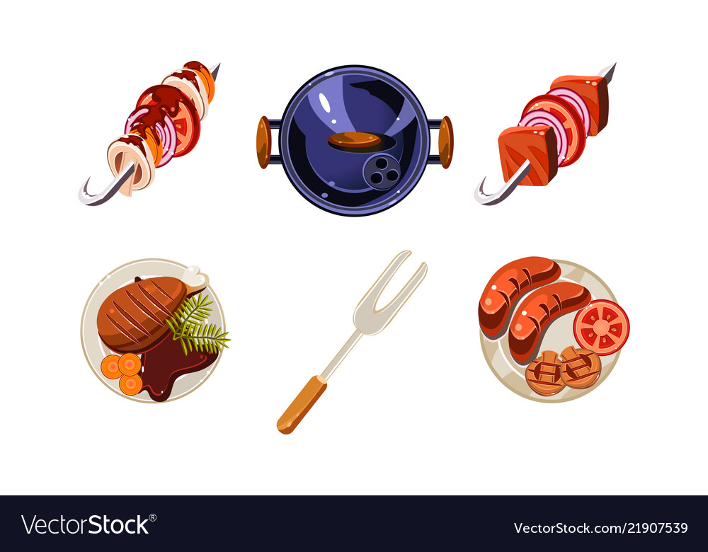 Traditional meat dishes set kebab sausage fried Vector Image