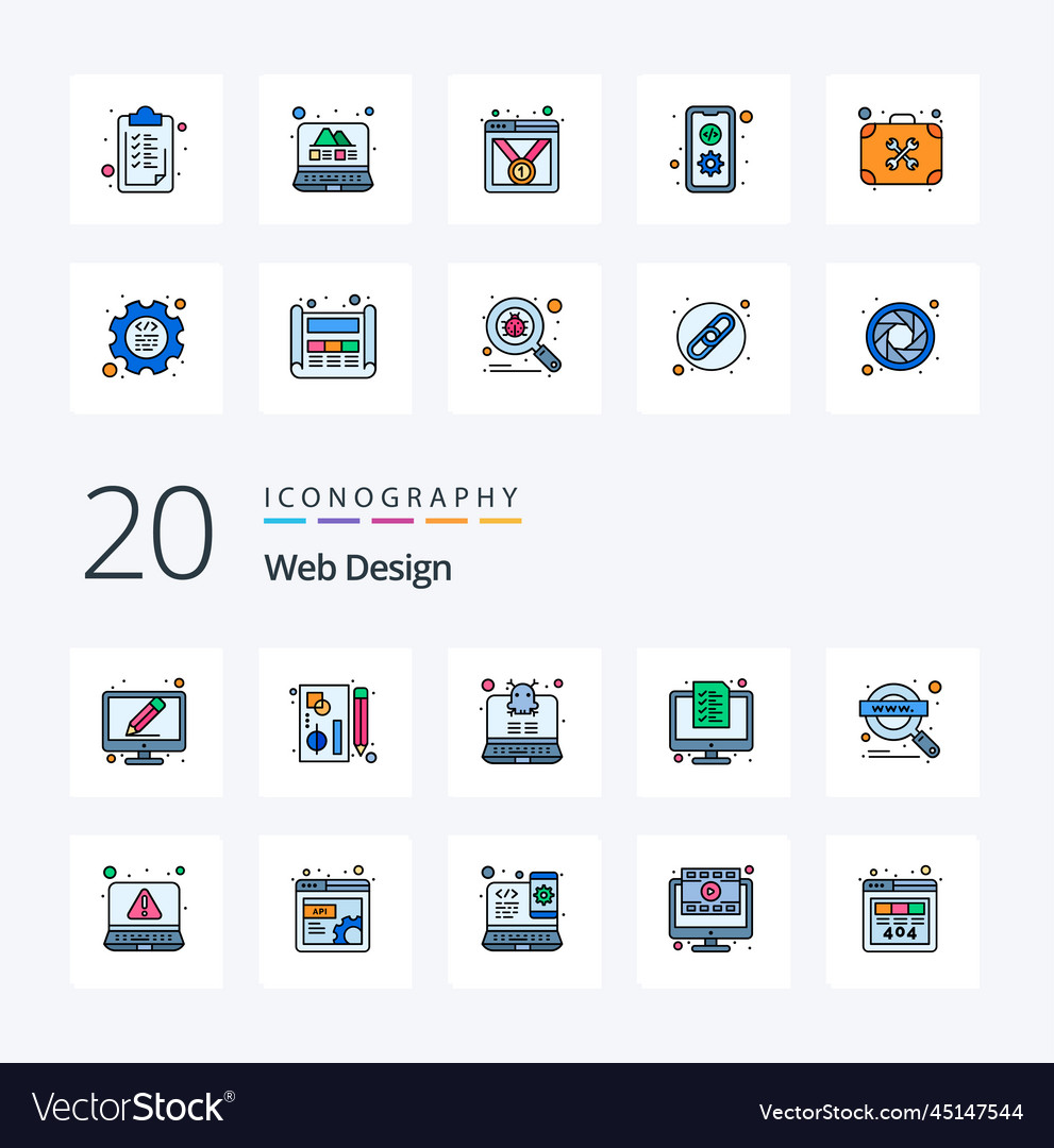 20 web design line filled color icon pack like