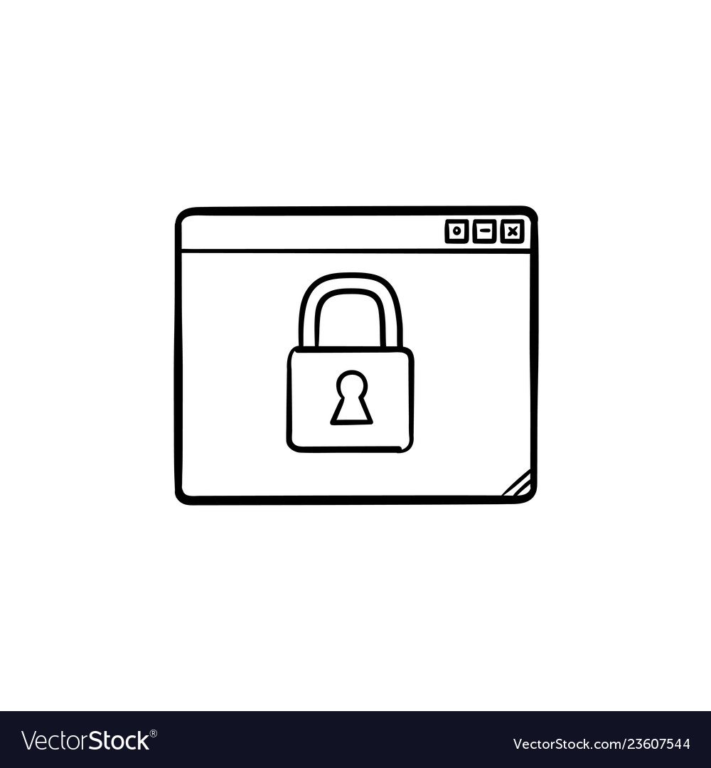 Browser window with padlock hand drawn outline vector image Browser window with padlock hand drawn outline