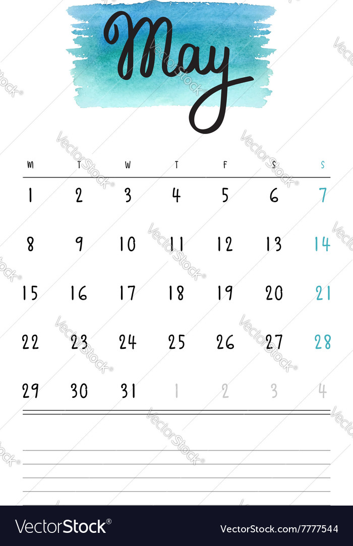 Kalender 2017 Vorlage mit hellblauer Aquarell