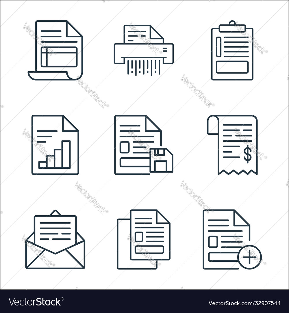 Document line icons linear set quality