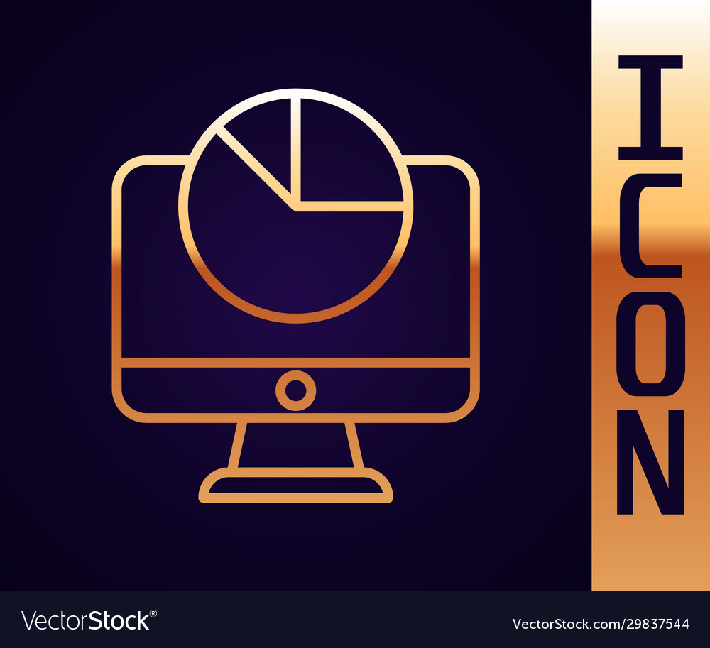 Gold line computer monitor with graph chart icon vector image Gold line computer monitor with graph chart icon