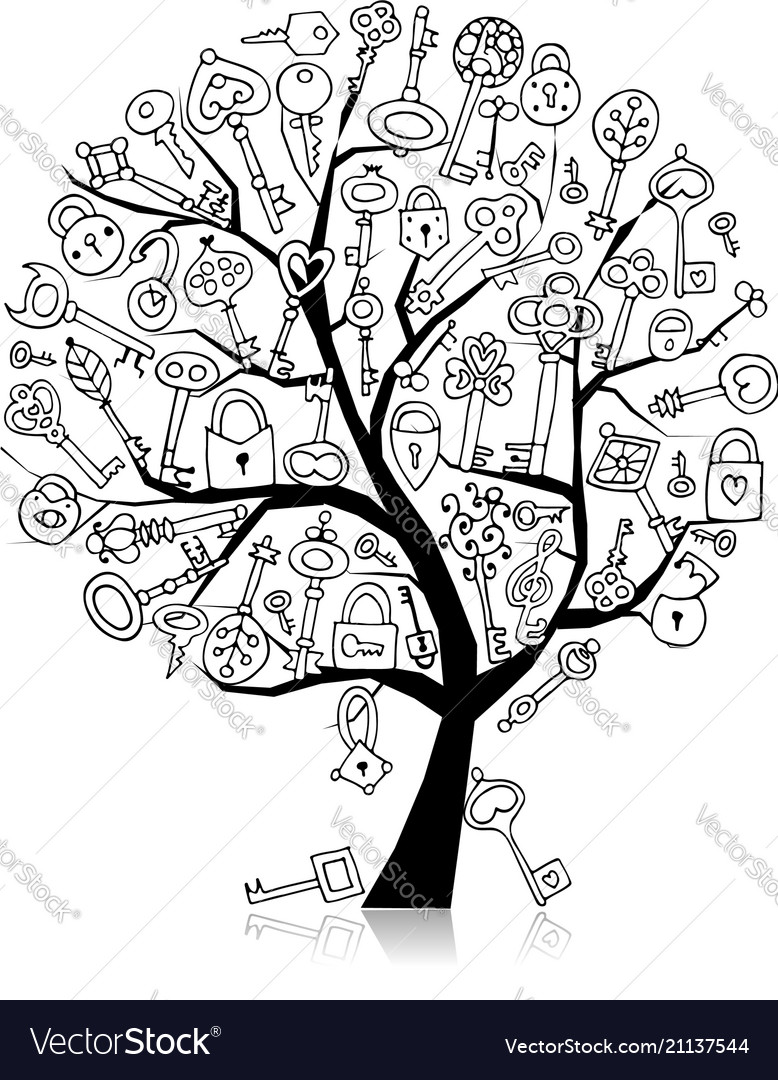 Keys collection sketch for your design vector image Keys collection sketch for your design