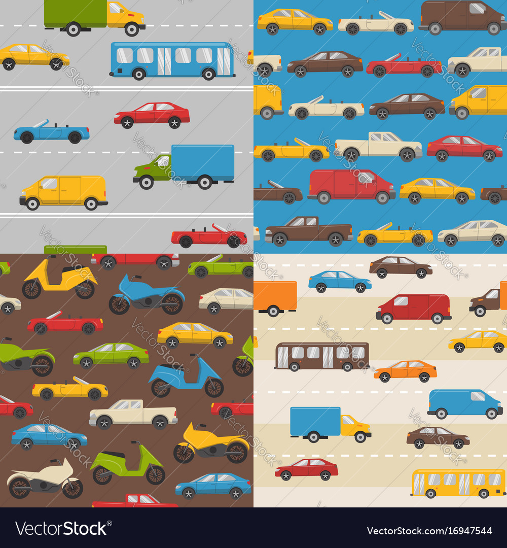 Set of seamless patterns with colorful cars