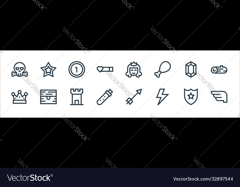 Video game elements line icons linear set quality vector image Video game elements line icons linear set quality