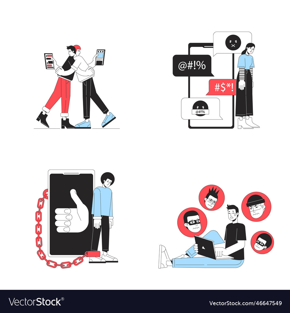 Dangers of using internet nowadays line concept vector image Dangers of using internet nowadays line concept