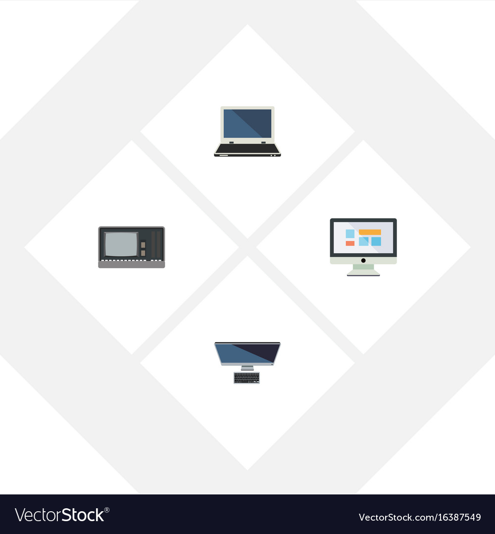 Flat icon computer set of display pc vintage
