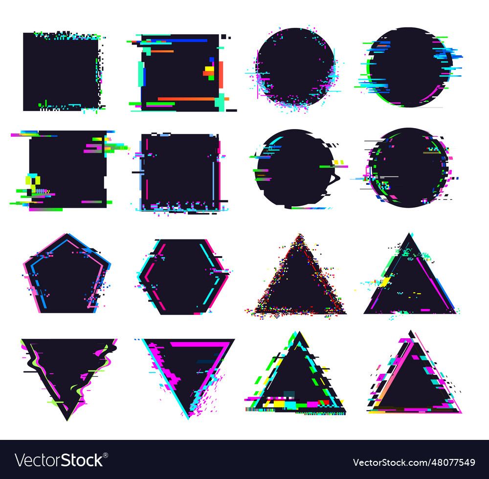 Glitch black frames of different shape distorted