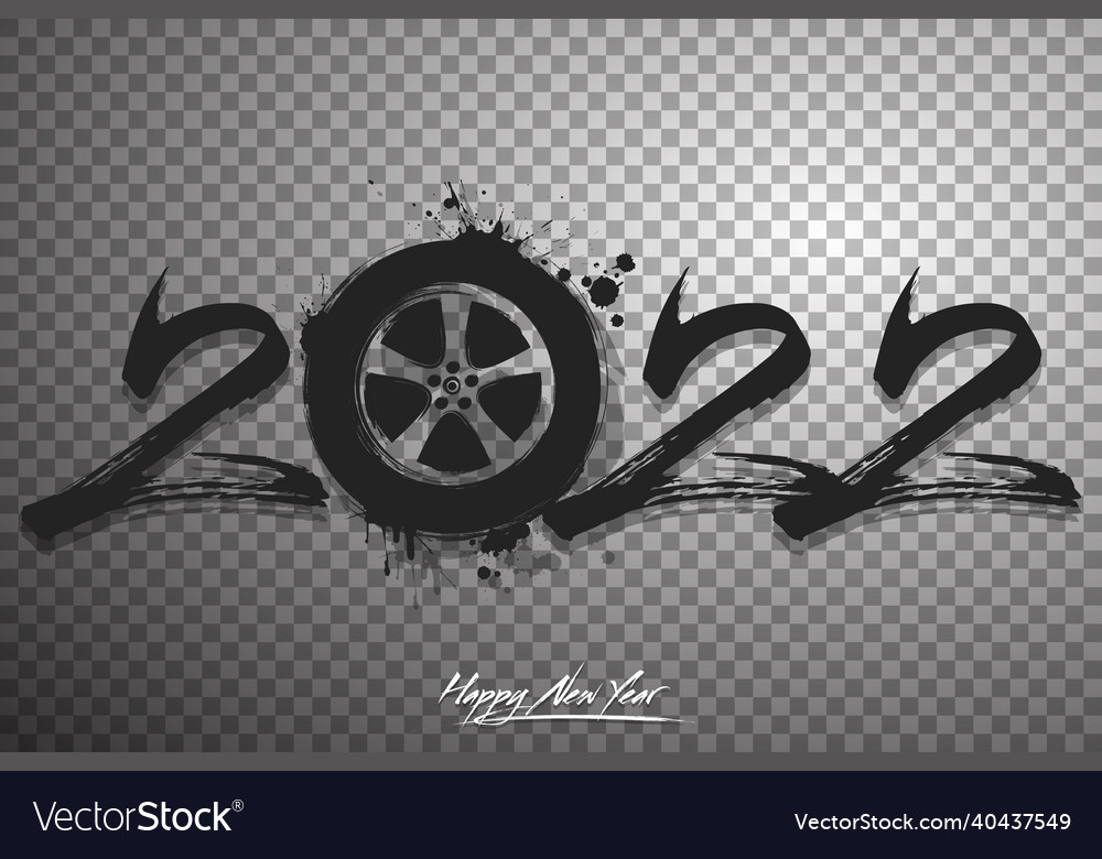 Happy new year 2022 and car wheel Royalty Free Vector Image