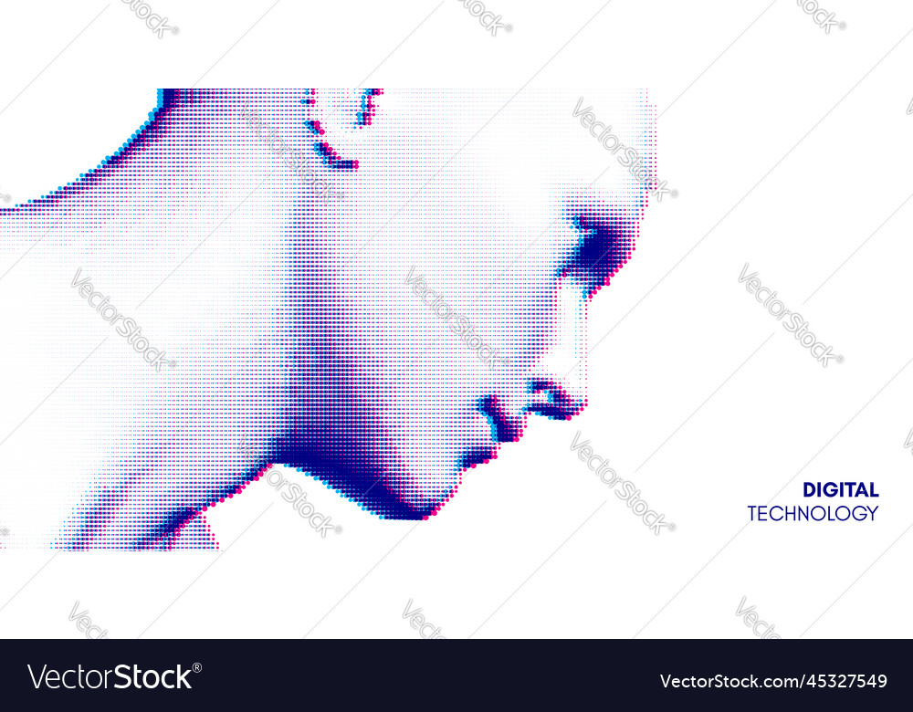 Man head made from dots side view 3d vector image Man head made from dots side view 3d