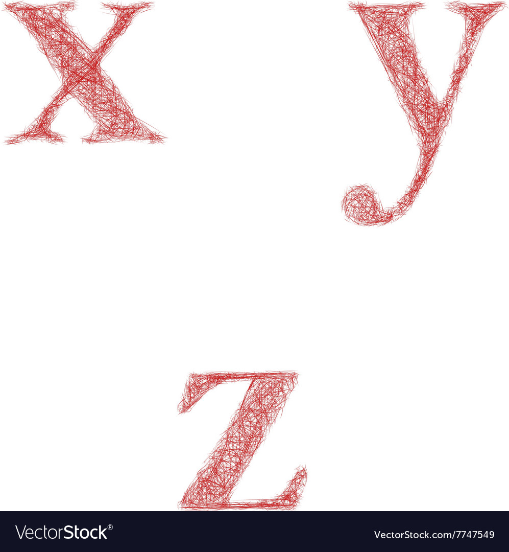Red sketch font set - lowercase letters x y z