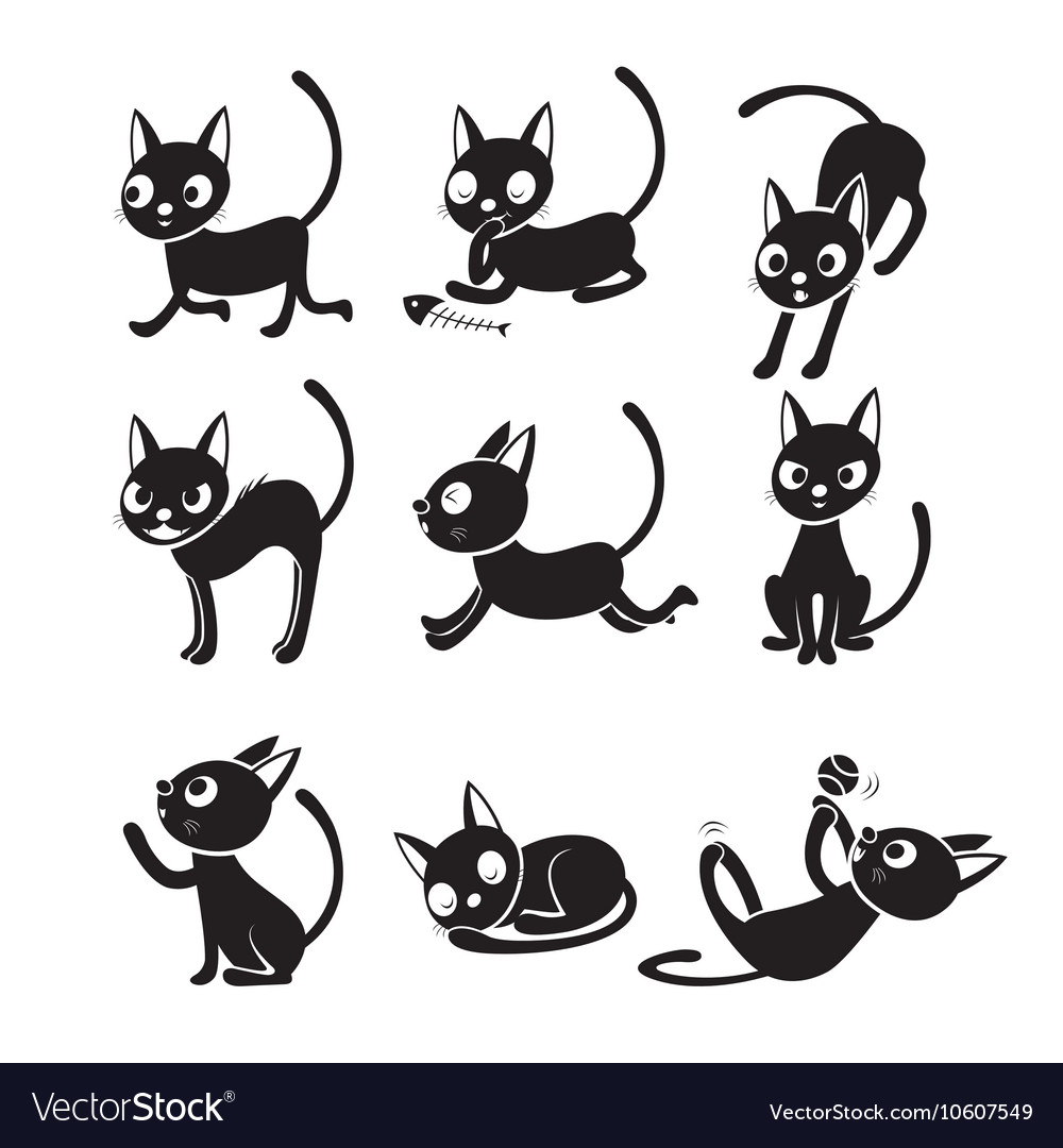 Set of cat cartoon with different actions