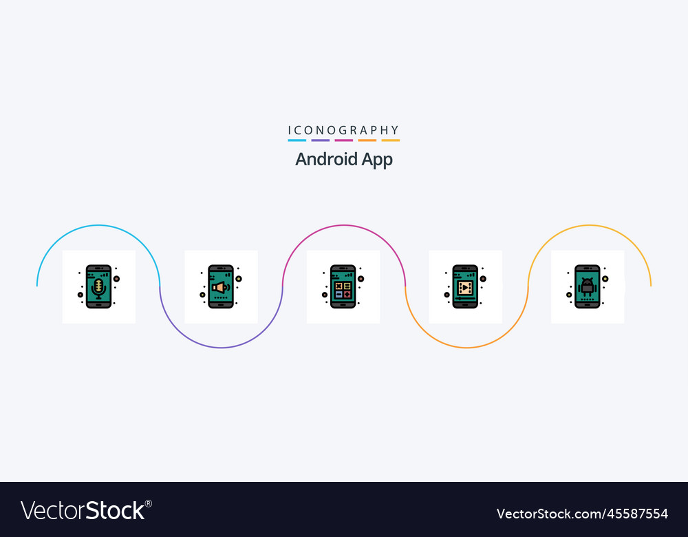 Android app line filled flat 5 icon pack