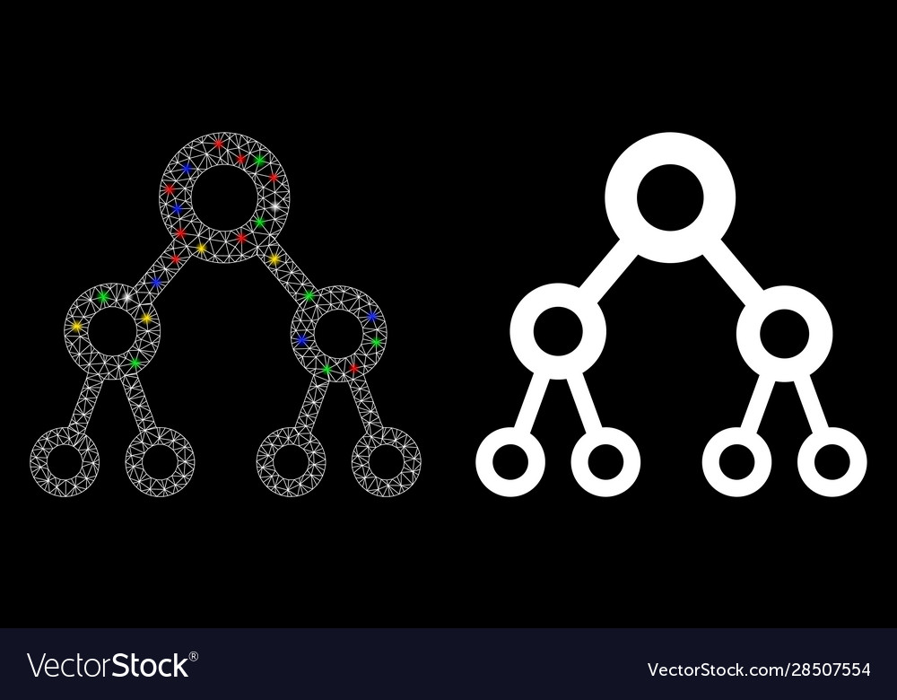 Bright mesh carcass binary tree icon with flare vector image Bright mesh carcass binary tree icon with flare