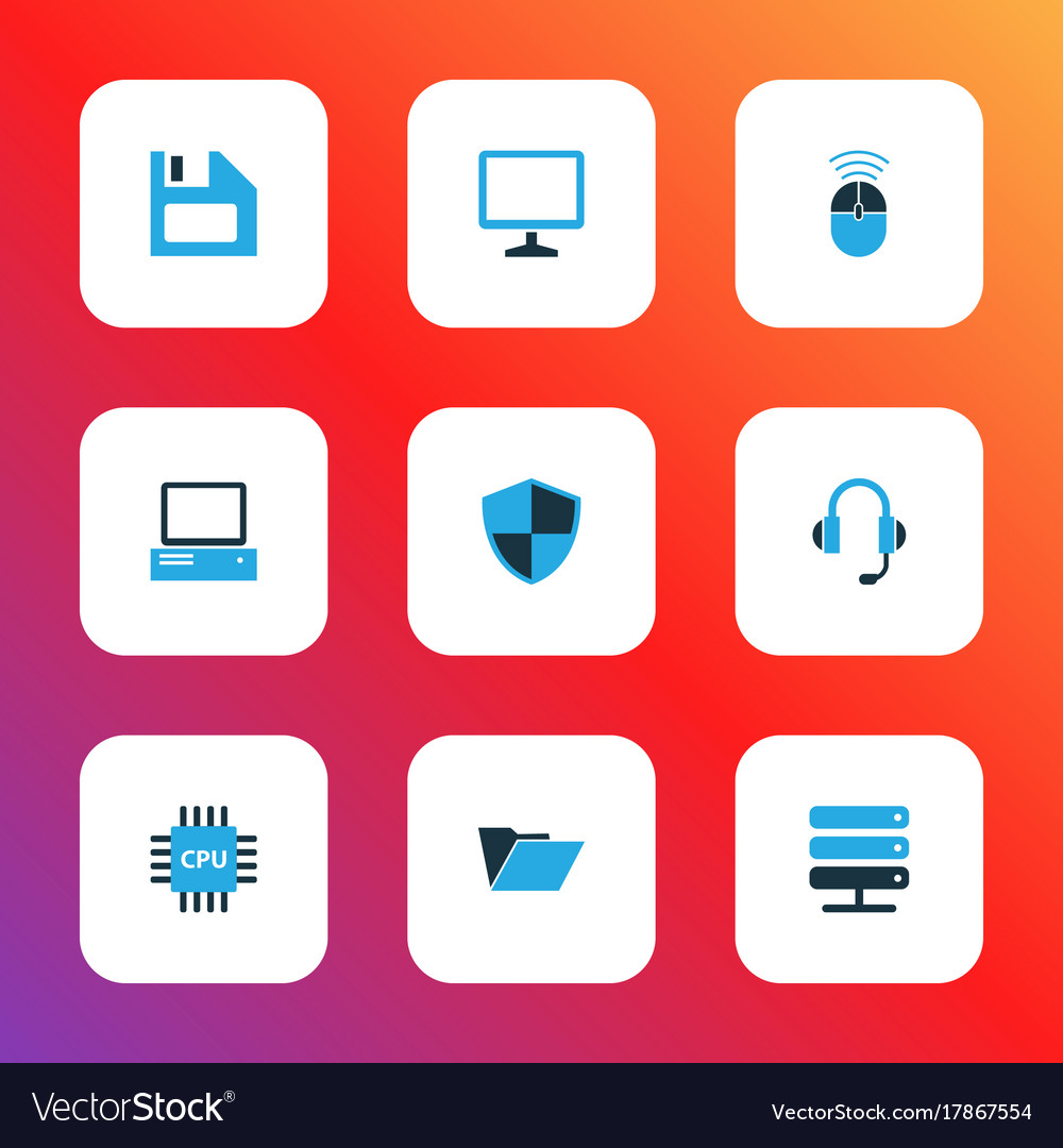 Computer colorful icons set collection of file Vector Image