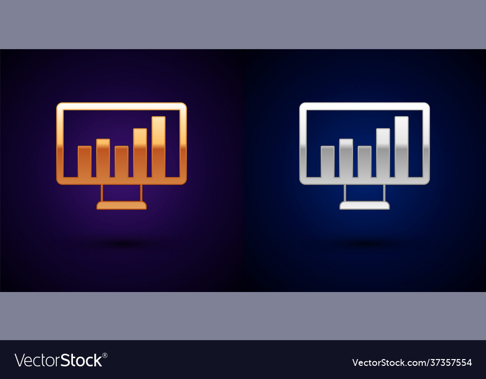 Gold and silver computer monitor with graph chart vector image Gold and silver computer monitor with graph chart