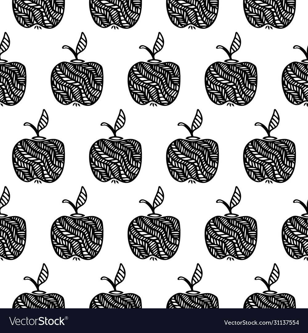 Hand drawn simple seamless pattern with apples-06 vector image Hand drawn simple seamless pattern with apples-06