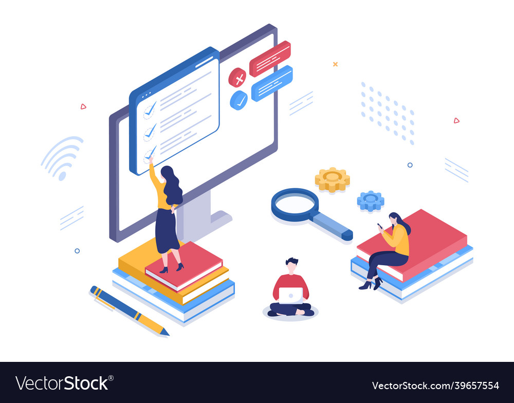 Online testing background with checklist taking vector image Online testing background with checklist taking