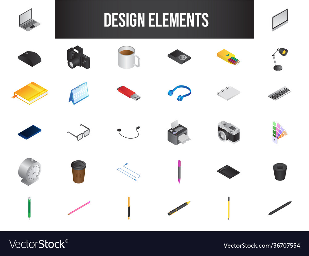 Set 3d colorful design workplace tools vector image Set 3d colorful design workplace tools