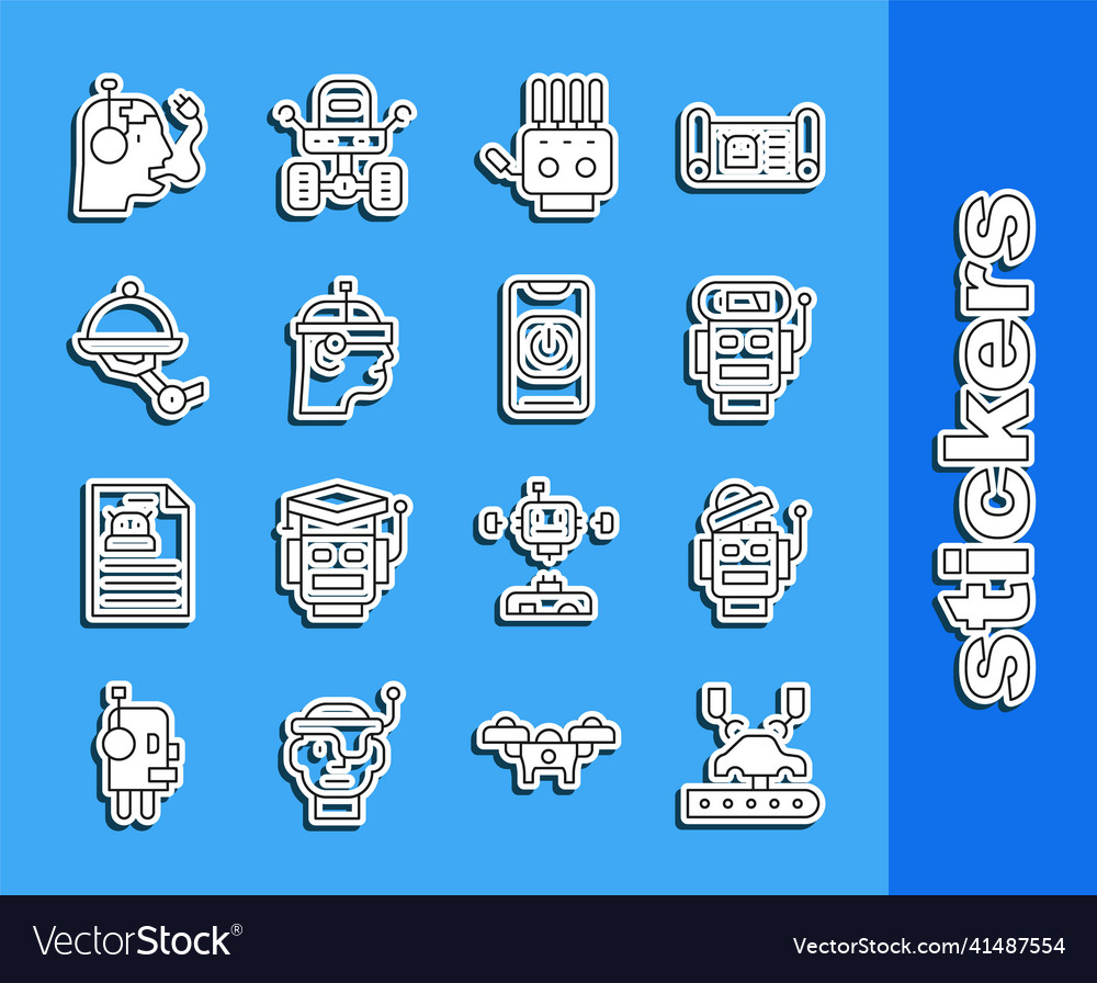 Set line robotic robot arm on factory low battery vector image Set line robotic robot arm on factory low battery