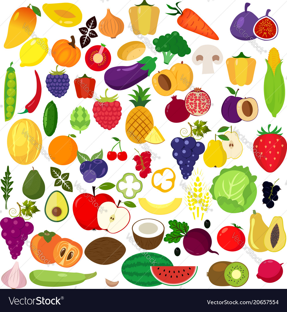 Set of fruits and vegetablesorganic food icons ve Vector Image