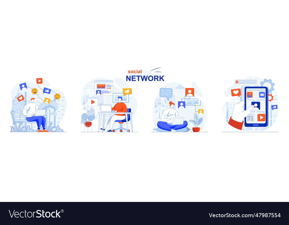 Social network concept set users browsing feeds