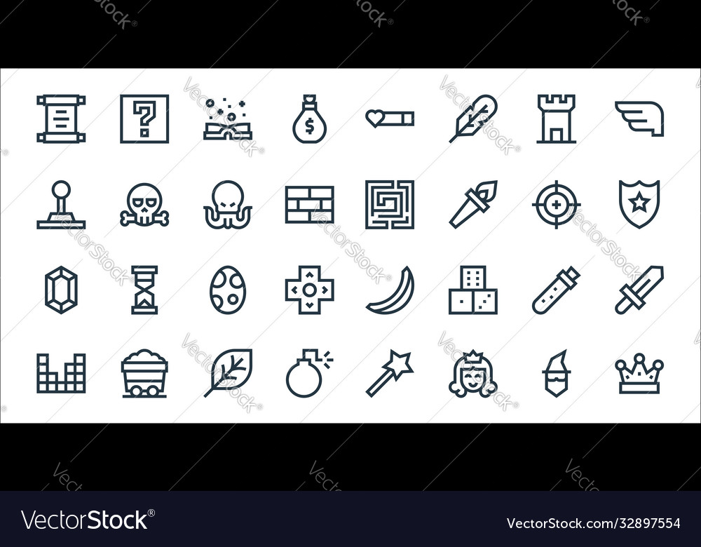 Video game elements line icons linear set quality vector image Video game elements line icons linear set quality