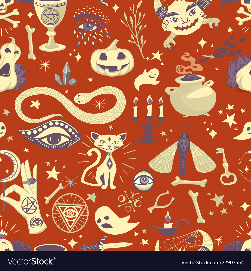 Vintage halloween seamless with magic elements
