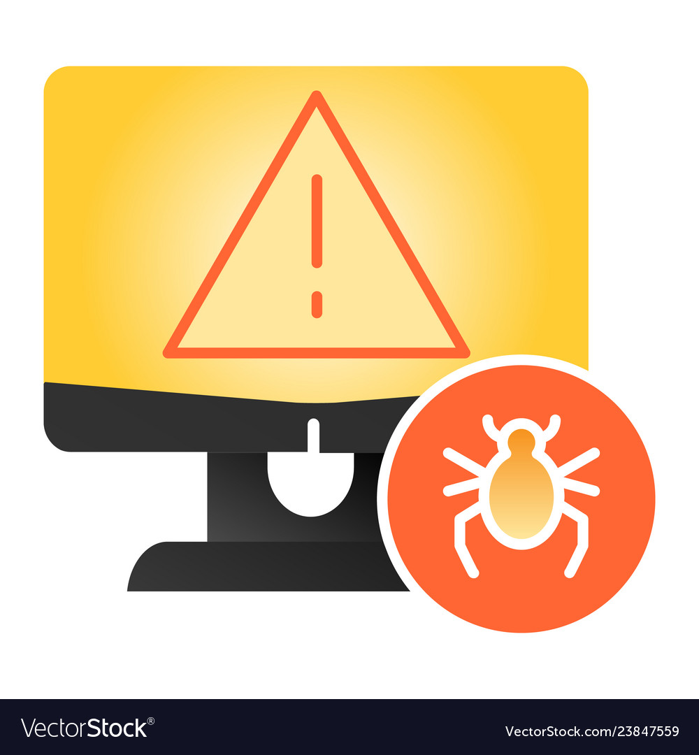 Computer with bug flat icon alert message vector image Computer with bug flat icon alert message