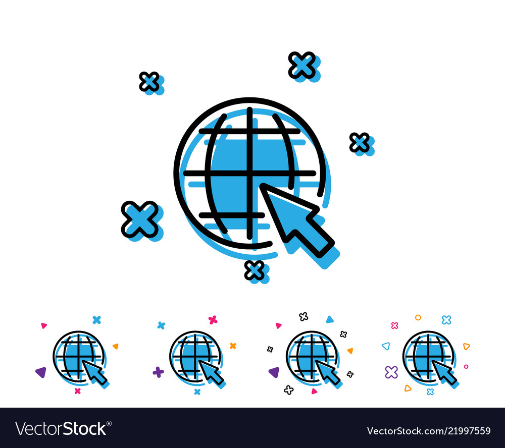 Globe with mouse cursor line icon world sign vector image Globe with mouse cursor line icon world sign