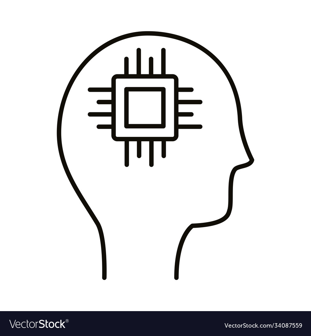Human profile with processor chip line style icon