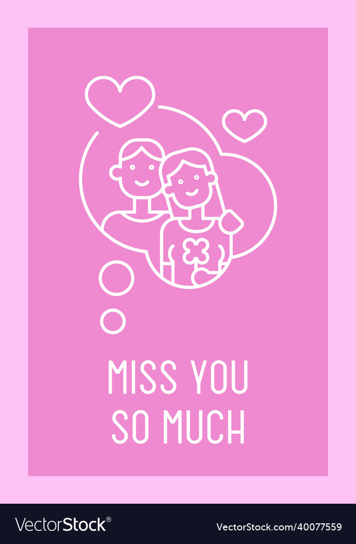 Miss you so much postcard with linear glyph icon