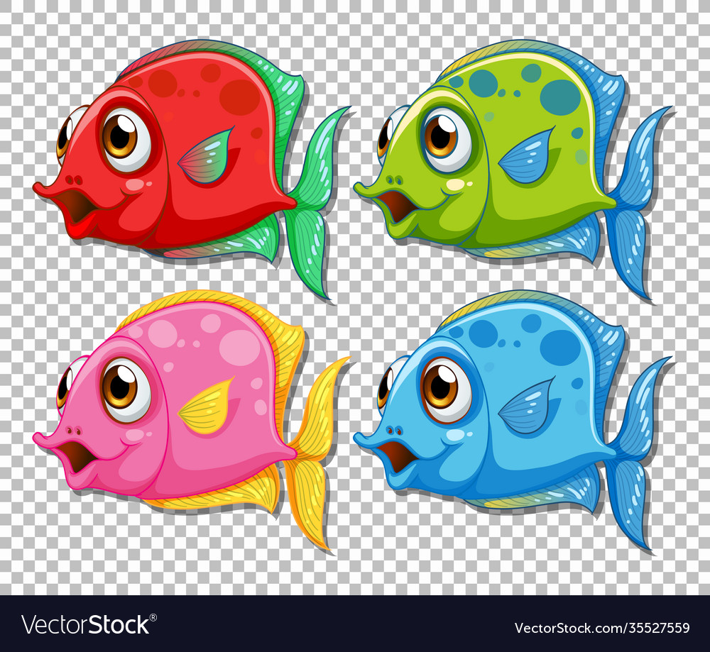 Set Different Color Exotic Fish Cartoon Royalty Free Vector