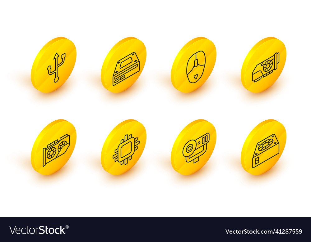 Set Line Computer Kühler Webkamera Prozessor vector image Set Line Computer Kühler Webkamera Prozessor