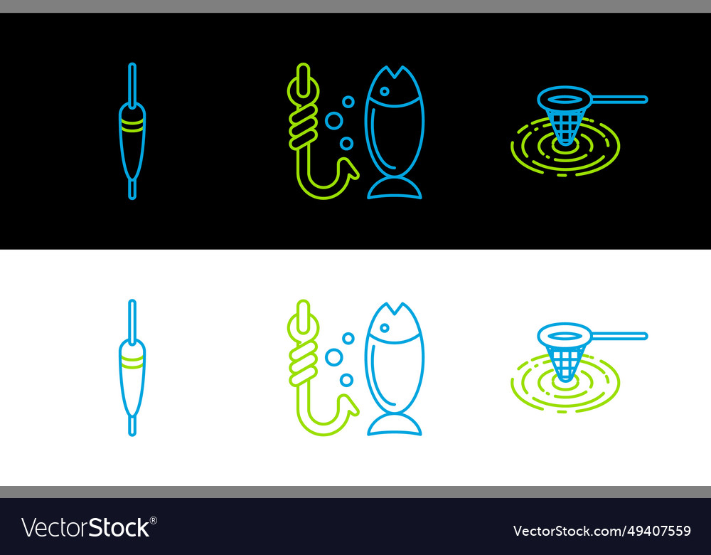 Set line fishing net in water float and icon vector image Set line fishing net in water float and icon