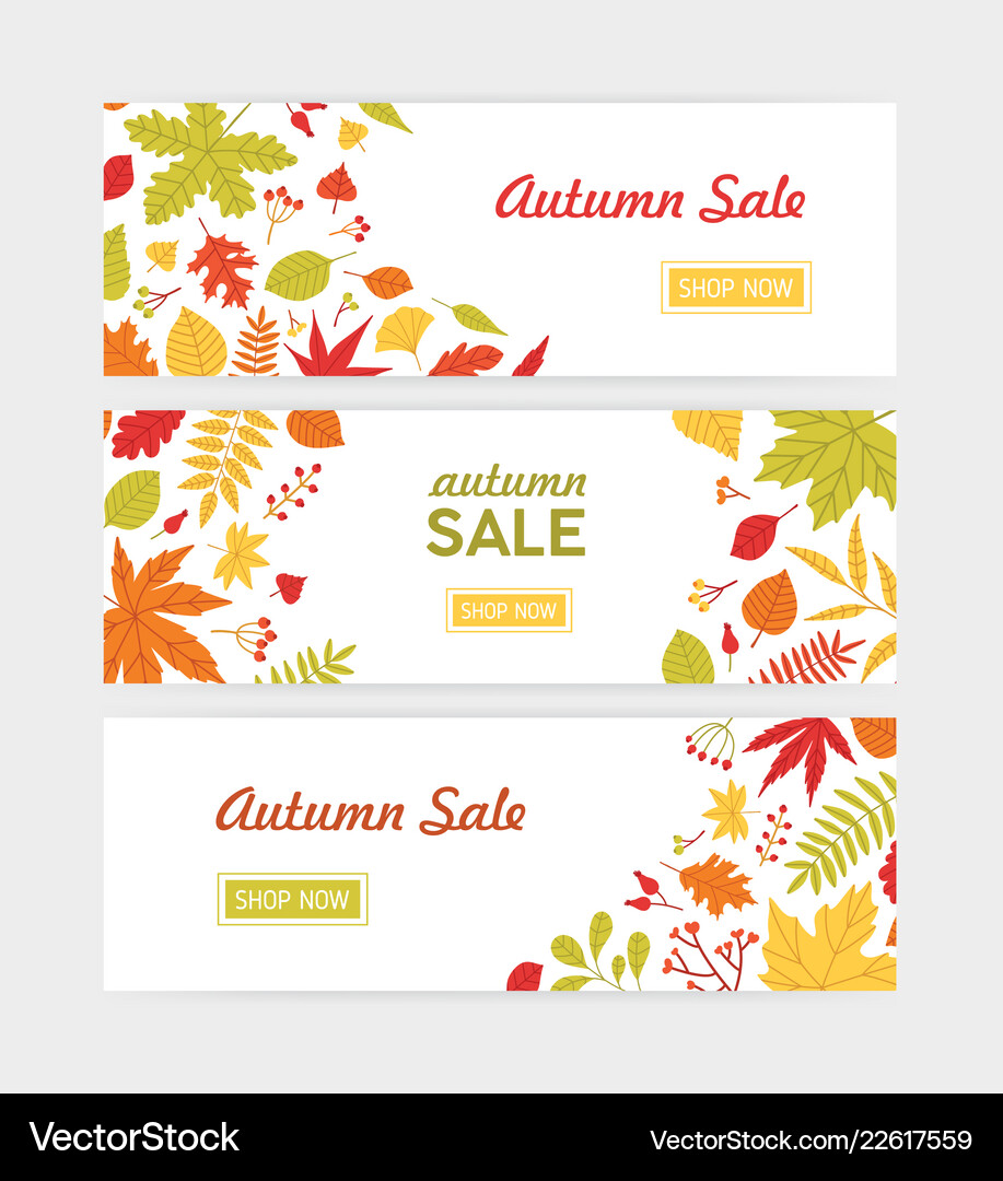 Set Of Autumn Horizontal Web Banner Templates With