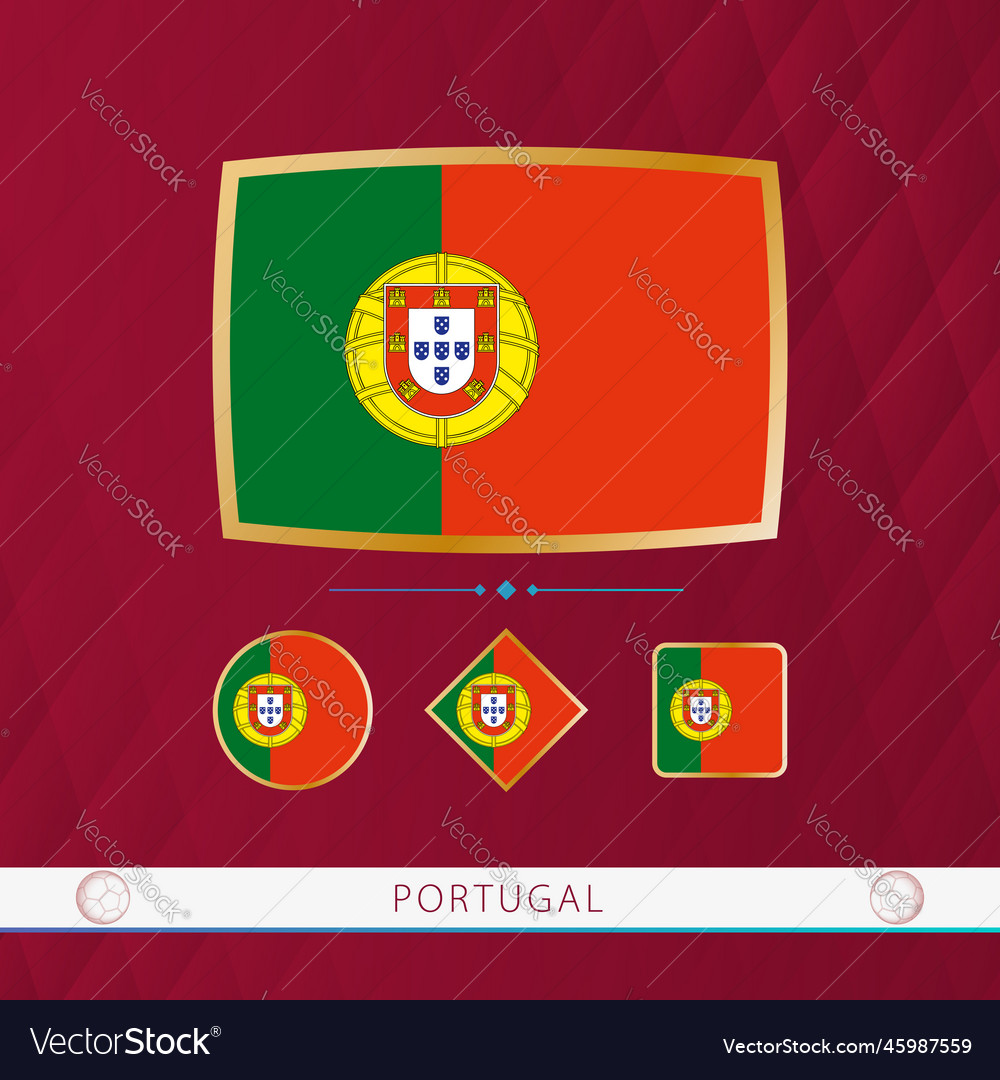 Set of portugal flags with gold frame for use
