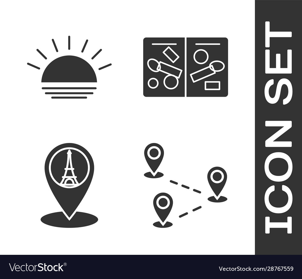 Set route location sunset map pointer with eiffel vector image Set route location sunset map pointer with eiffel