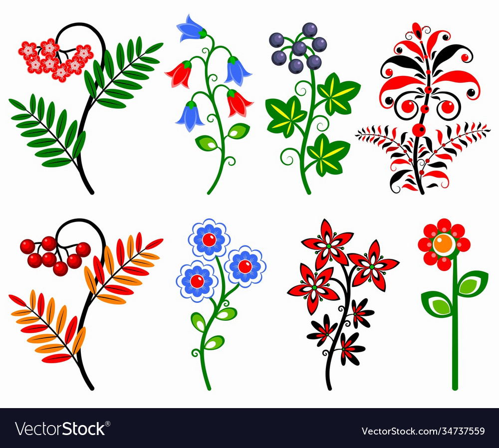 Set stylized flowers