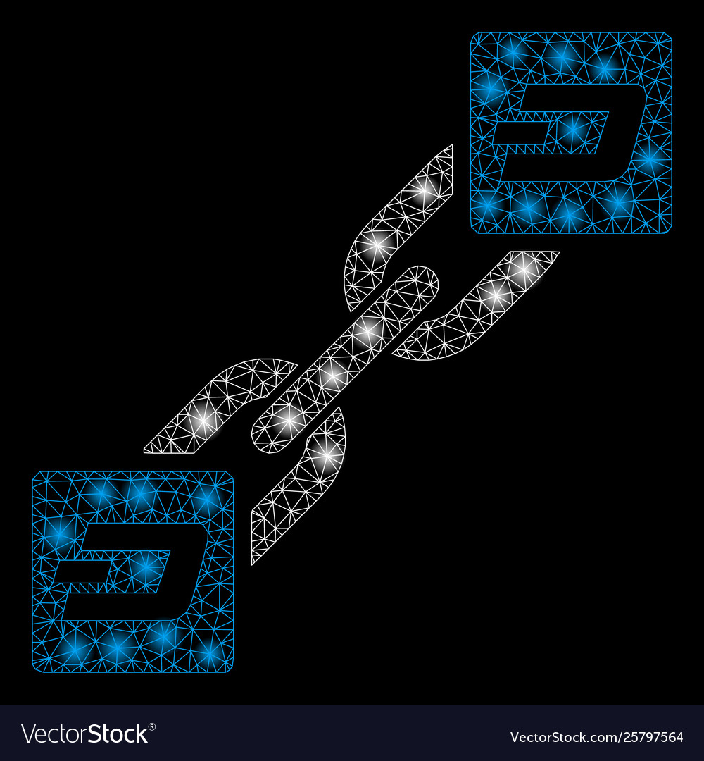 Bright mesh wire frame dash blockchain with light vector image Bright mesh wire frame dash blockchain with light