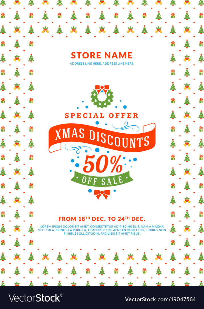christmas sale poster or flyer design discount vector image christmas sale flyer