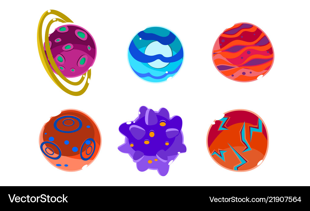 Colorful Fantasy Alien Planets Set Cosmic Space Vector Image