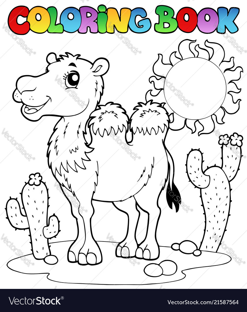 Coloring book desert with camel 2 Royalty Free Vector Image