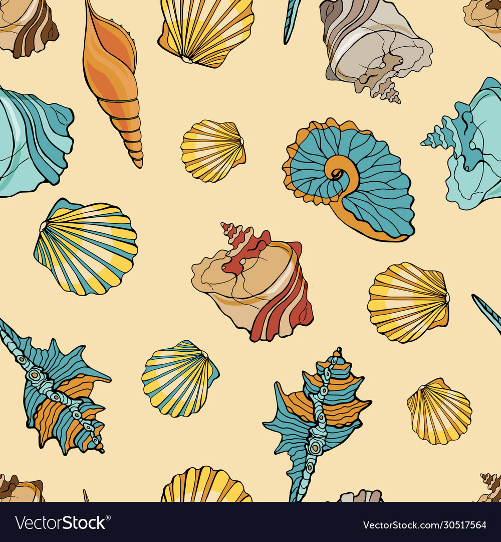 Seamless pattern with seashells Vector Image Seamless pattern with seashells